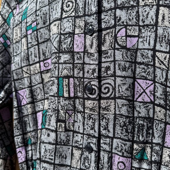 Price FIRM Vintage 80s 90s Grey Abstract Print Button Down Blouse Jacket | S/M - Picture 7 of 16